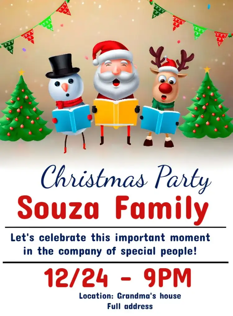 Invitation Family Christmas Party in Snow – Commemorative Dates theme winter, magical, traditional, festive, colorful, cozy