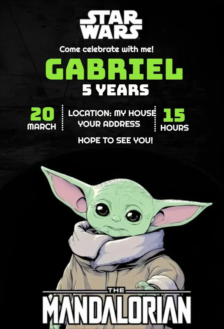 Star Wars Mandalorian Baby Yoda Invitation