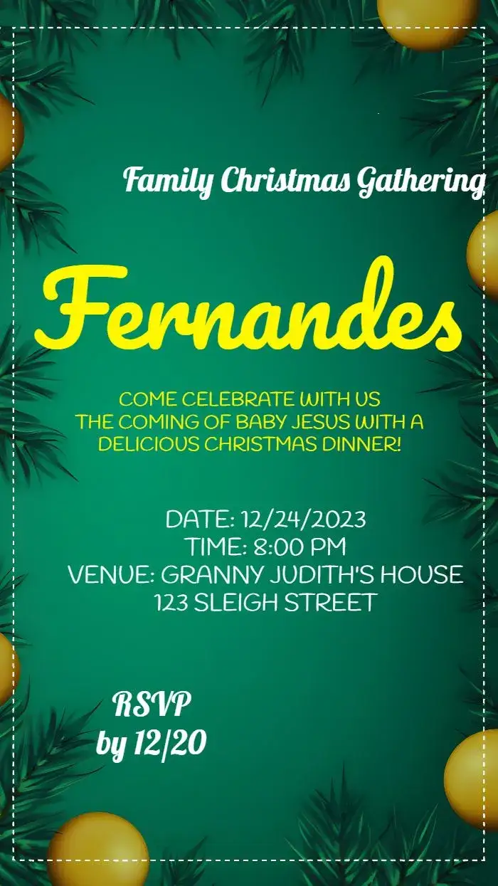 Invitation Yellow Christmas Gathering – Commemorative Dates theme yellow, golden, green, Christmas-themed, festive, classic