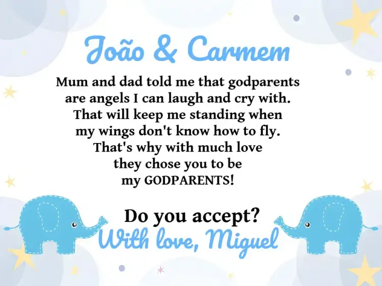Invitation Elephant Boy Baptism Godparents – Baptism theme cute, childish, blue, white, animals, modern