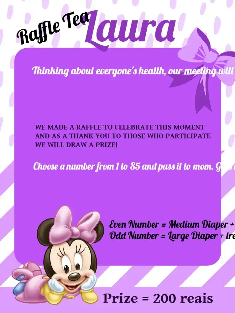 Invitation Minnie Mouse Baby Lilac Raffle Tea – Raffle Tea theme lilac, white, pink, black, fun, themed