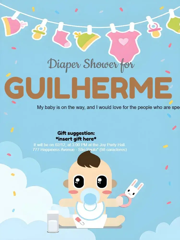 Invitation Baby Shower Boy - Blue Baby – Diaper Shower theme blue, playful, modern, fun, childlike