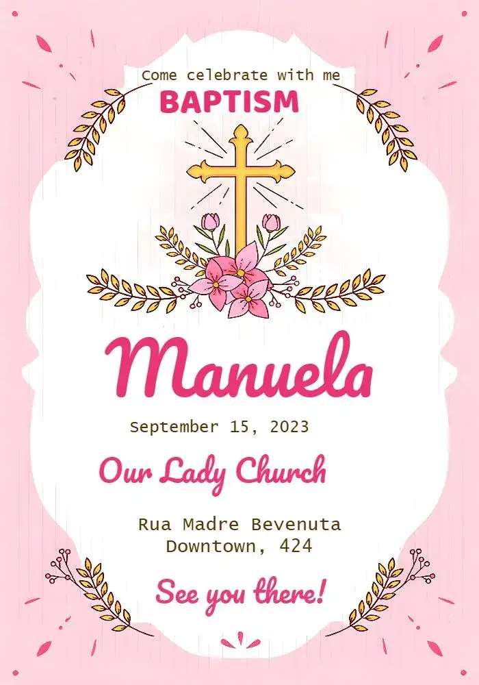Invitation Floral Pink Baptism – Baptism theme floral, pink, delicate, romantic, modern, childish