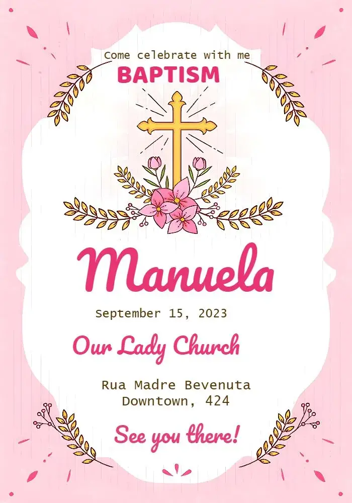 Floral Pink Baptism invitation