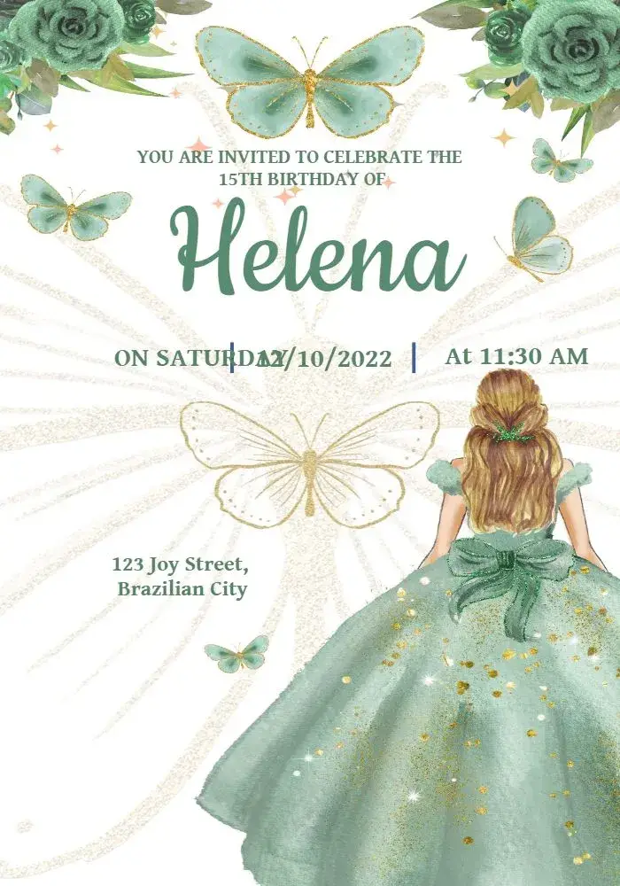 15 Years Princess Glitter invitation