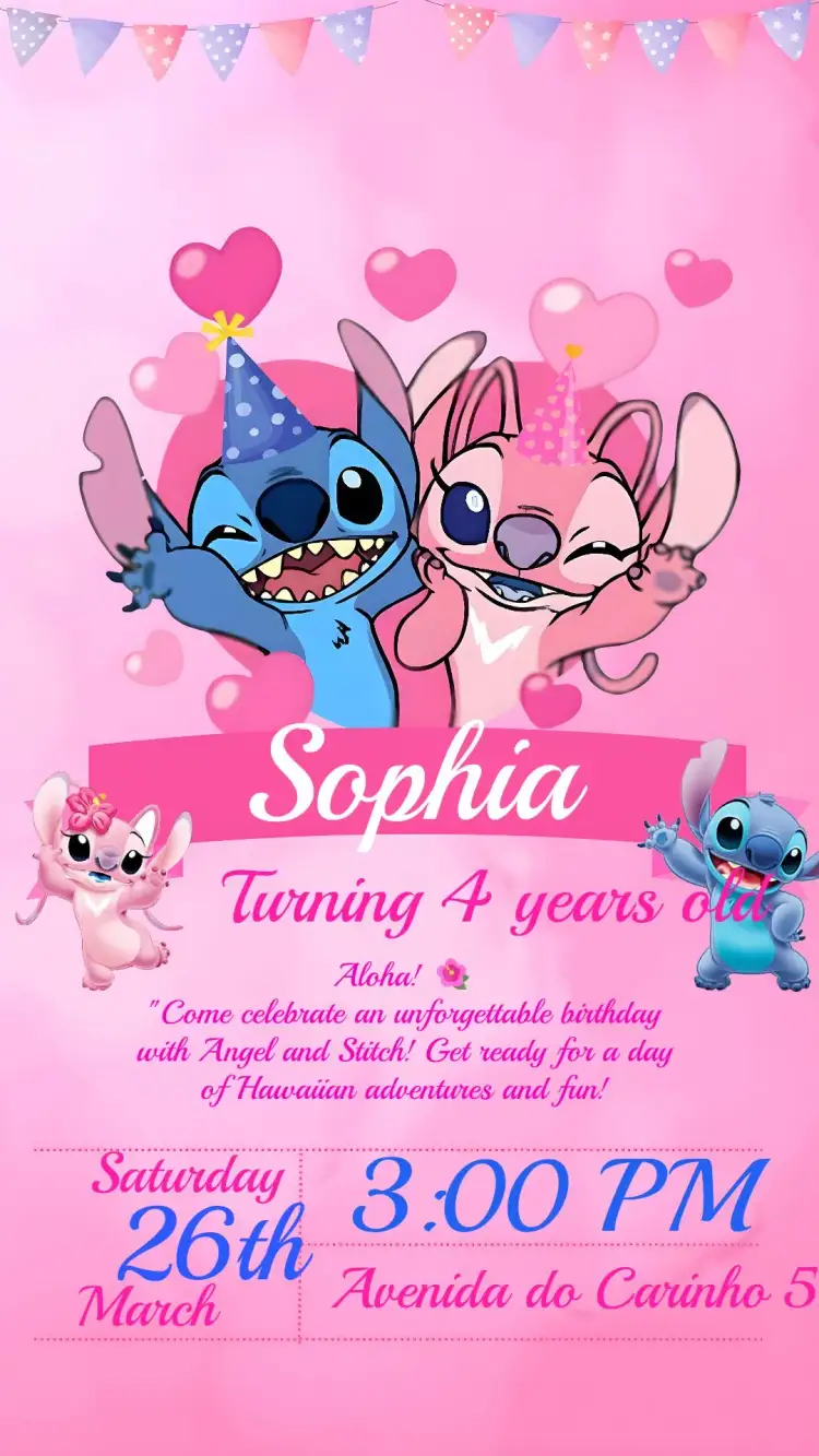 Invitation Stitch And Angel Blue – Most searched for theme blue, children's, fun, colorful, themed