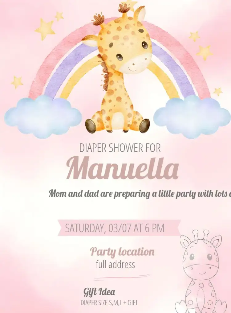 Invitation Diaper Shower Pink Giraffe Rainbow Arch – Diaper Shower theme giraffe theme, pink, rainbow, children's, colorful, cute