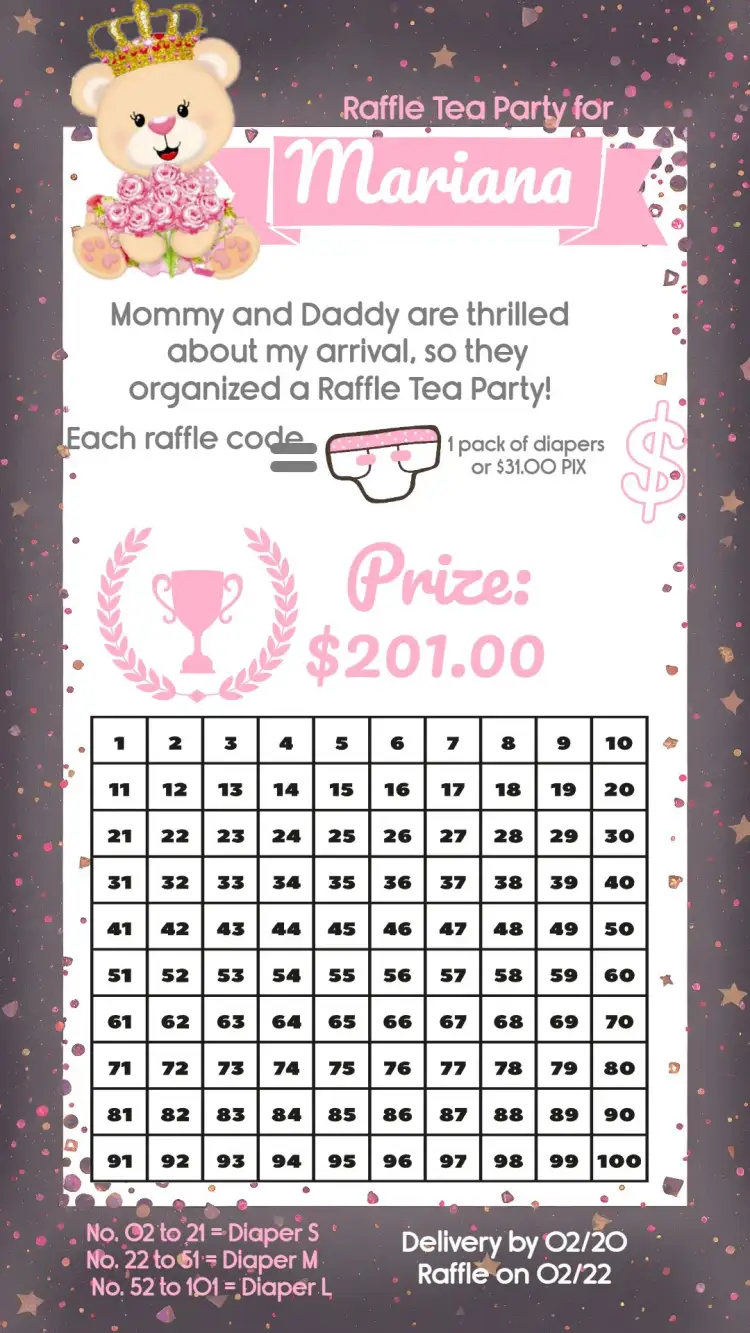 Invitation Princess Bear Baby Shower Raffle – Raffle Tea theme pink, white, childish, princess, teddy bear, delicate