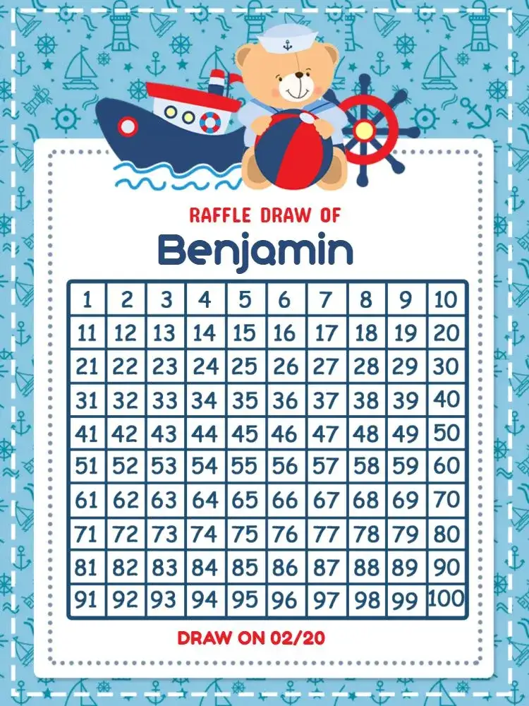Invitation Tea Raffle Sailor Bear Light – Raffle Tea theme sailor theme, cute theme, light blue color, red theme, white theme