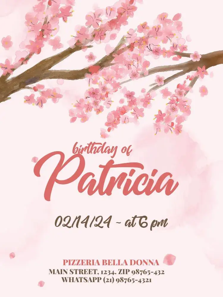 Invitation Cherry Blossom Sakura Delicate Pink – Kids' Birthday Party theme floral, delicate, watercolor, light pink, feminine