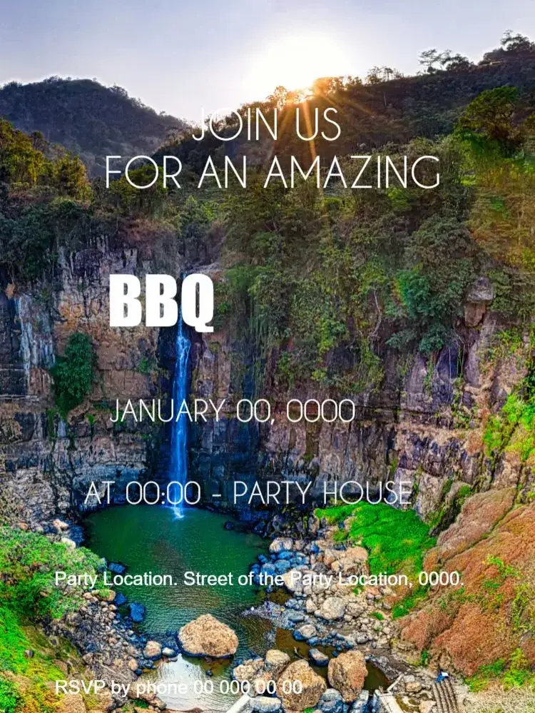 Invitation BBQ at the Waterfall Adult – Most searched for theme natural, colorful, rustic, modern, casual