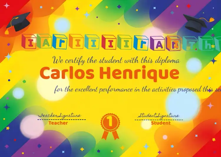 Invitation Art for Children's School Certificate – Graduation theme colorful, playful, childlike, fun-filled, contemporary