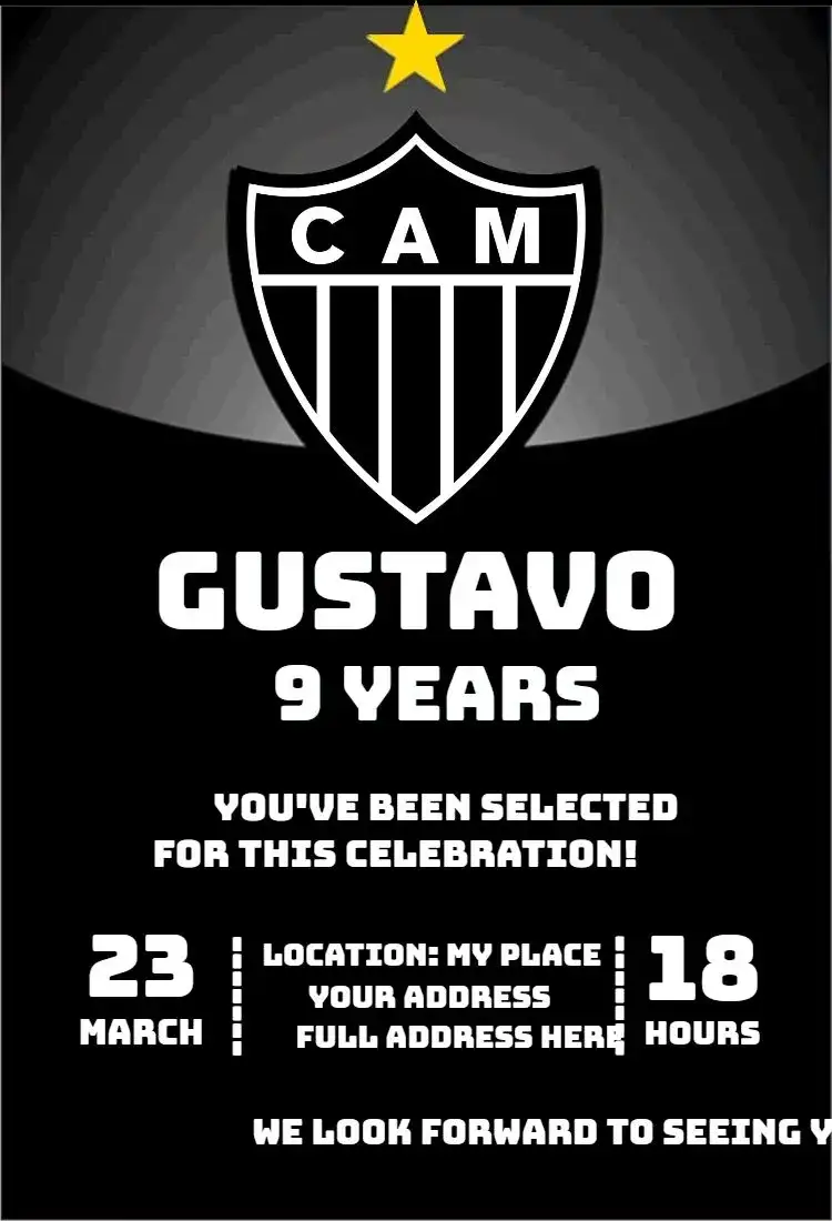 Invitation Atlético Mineiro – Birthday theme football, modern, vibrant, colorful, themed