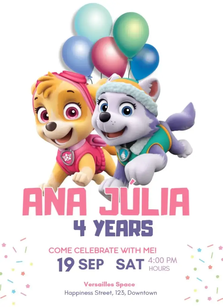PAW Patrol Girls 2 invitation