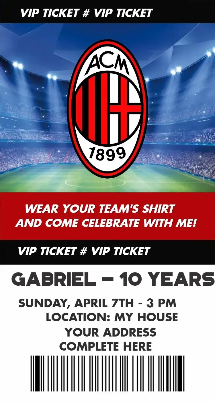 Invite Milan Ticket editable and customizable