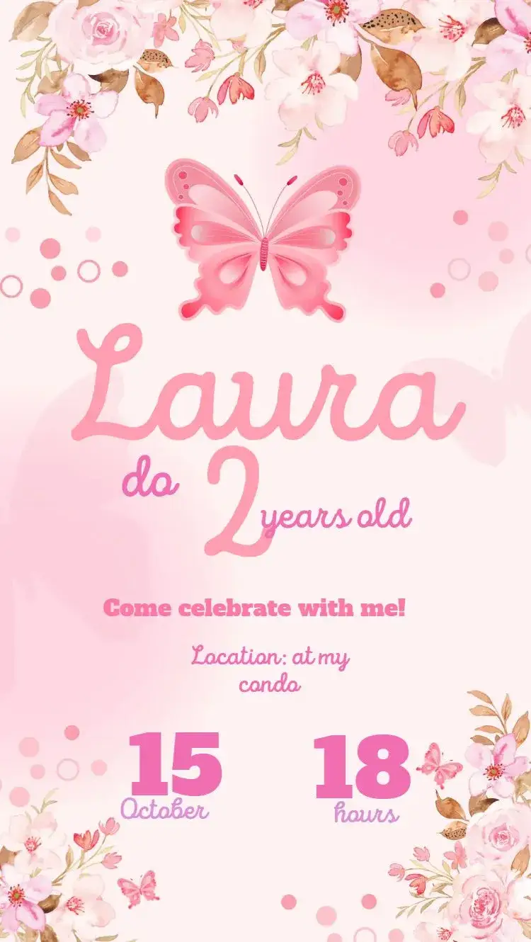 Invitation Enchanted Garden – Kids' Birthday Party theme floral, pastel, aquarela, feminino, mágico, colorido
