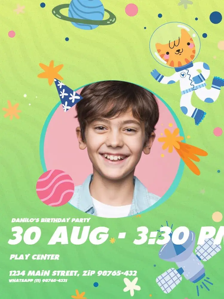 Infant Boy Green Cat Photo invitation