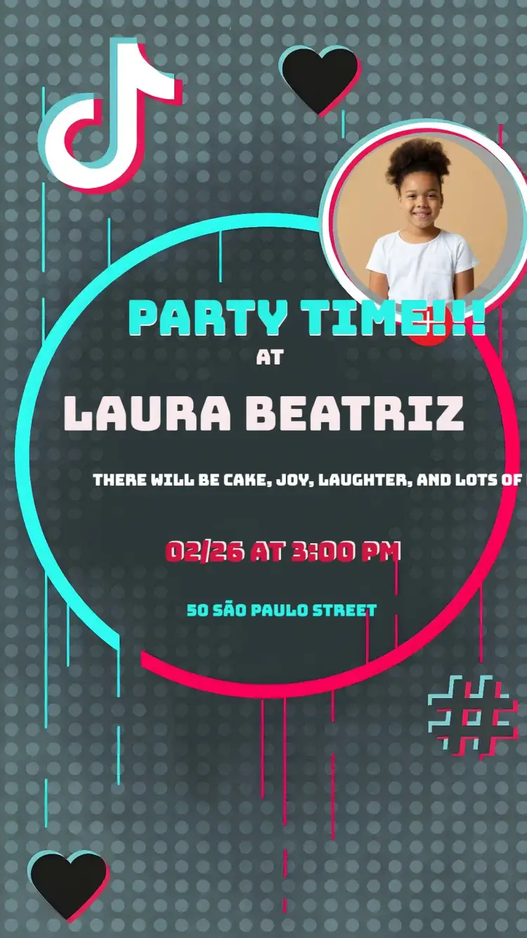 Invitation Tik Tok With Photo One – Commemorative Dates theme modern, colorful, youthful, relaxed, fun