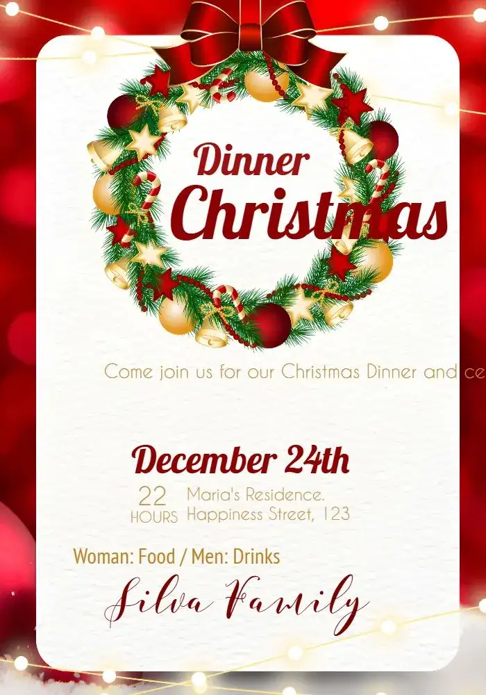 Invitation For Green Christmas Dinner – Commemorative Dates theme green, elegant, festive, cozy, minimalist