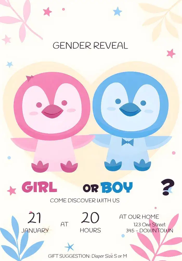 Penguins Pink Gender Reveal Tea