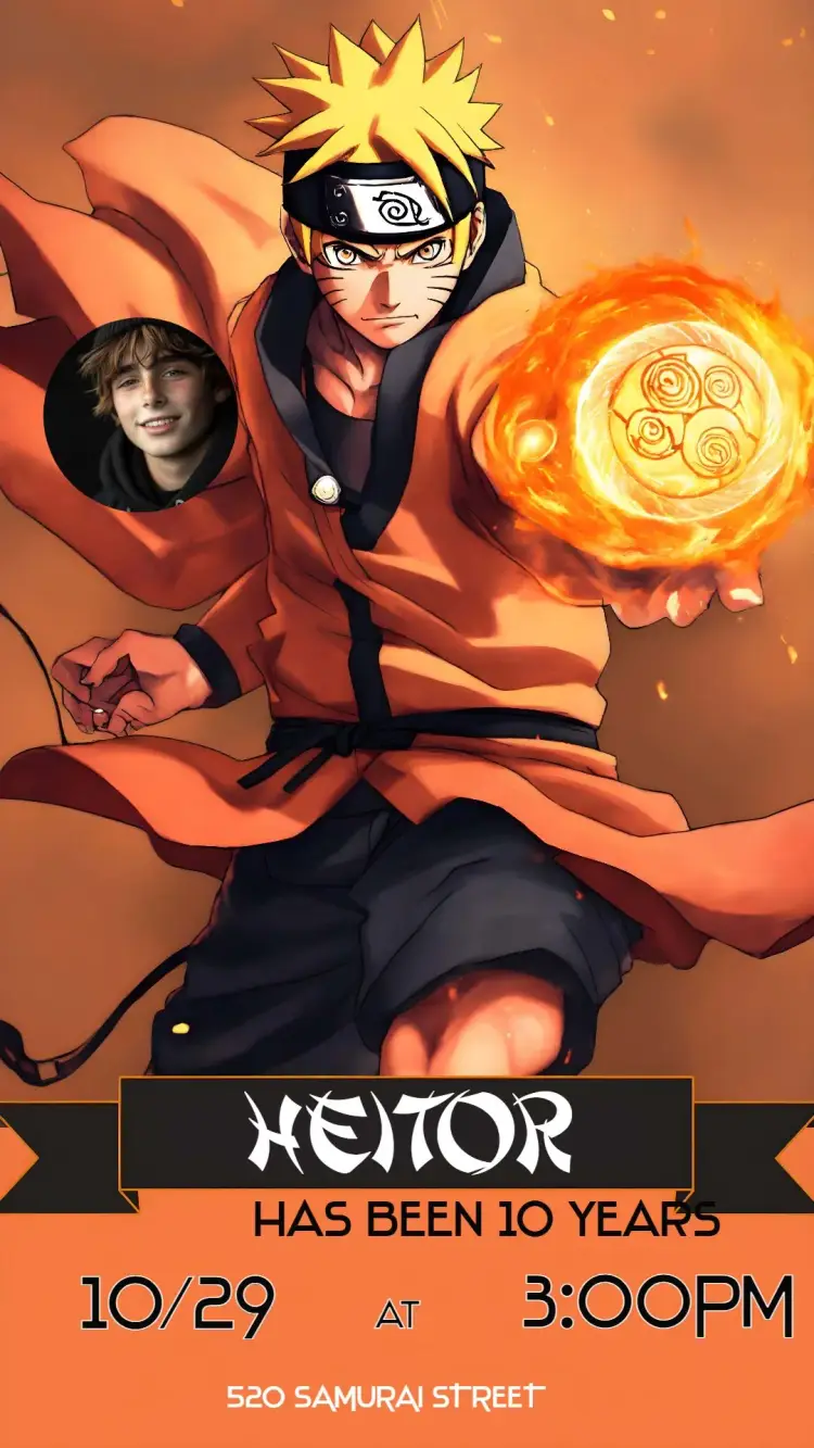 Naruto With White Photo invitation