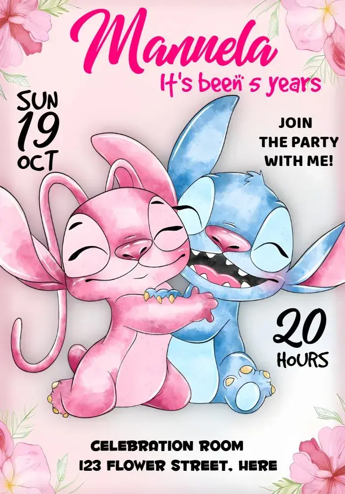 Stitch And Blue Angel invitation