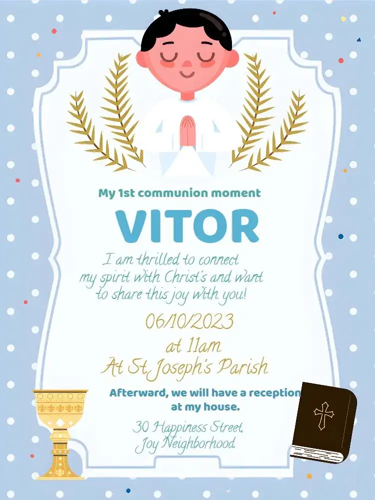 Invitation First Communion Church – First Communion theme blue and white, minimalist, modern, religious, classic, childish