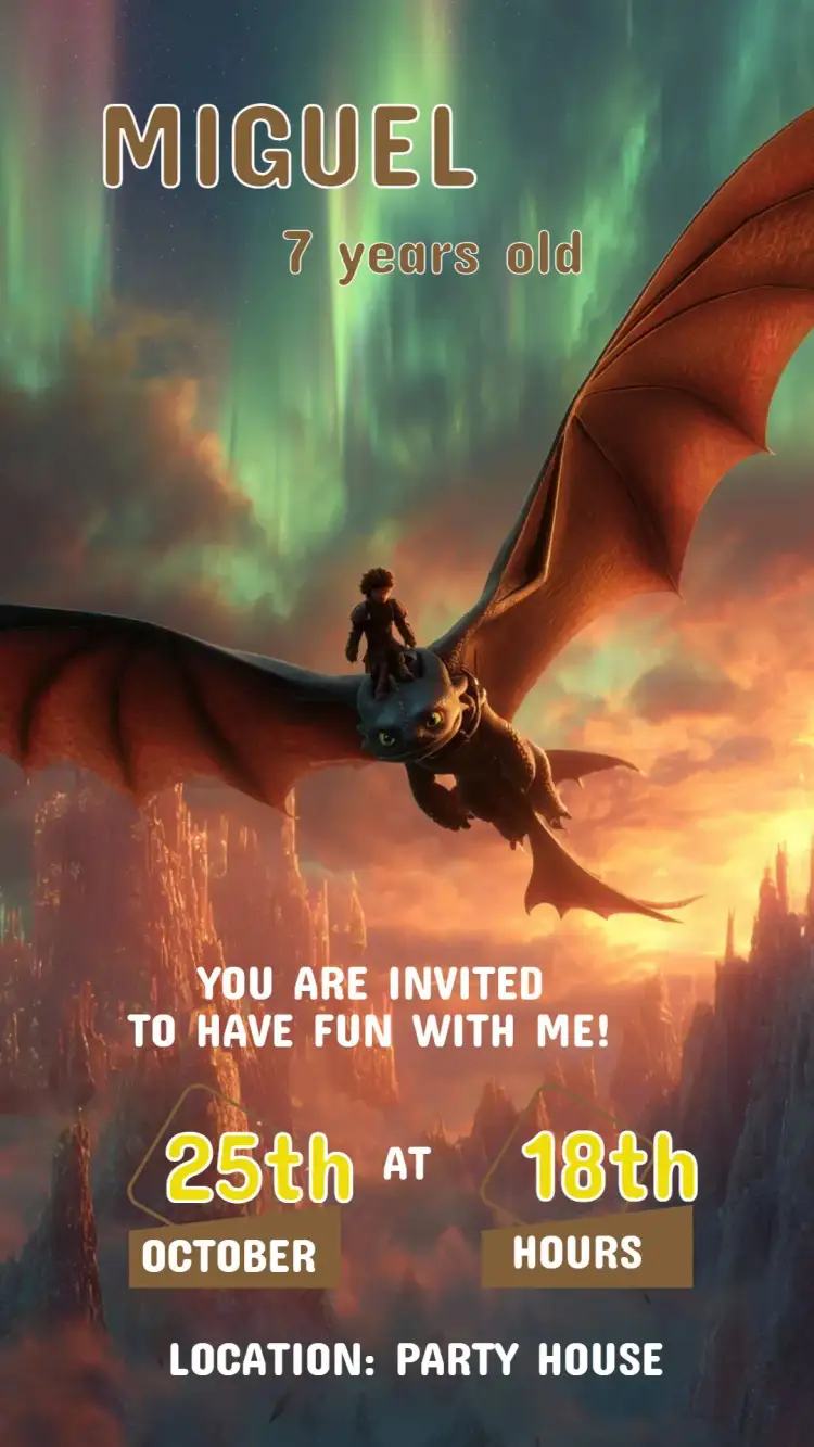 Invitation Birthday Invitation How to Train Your Dragon – Kids' Birthday Party theme colorful, adventure, fantasy, dragon illustrations, fun, childish