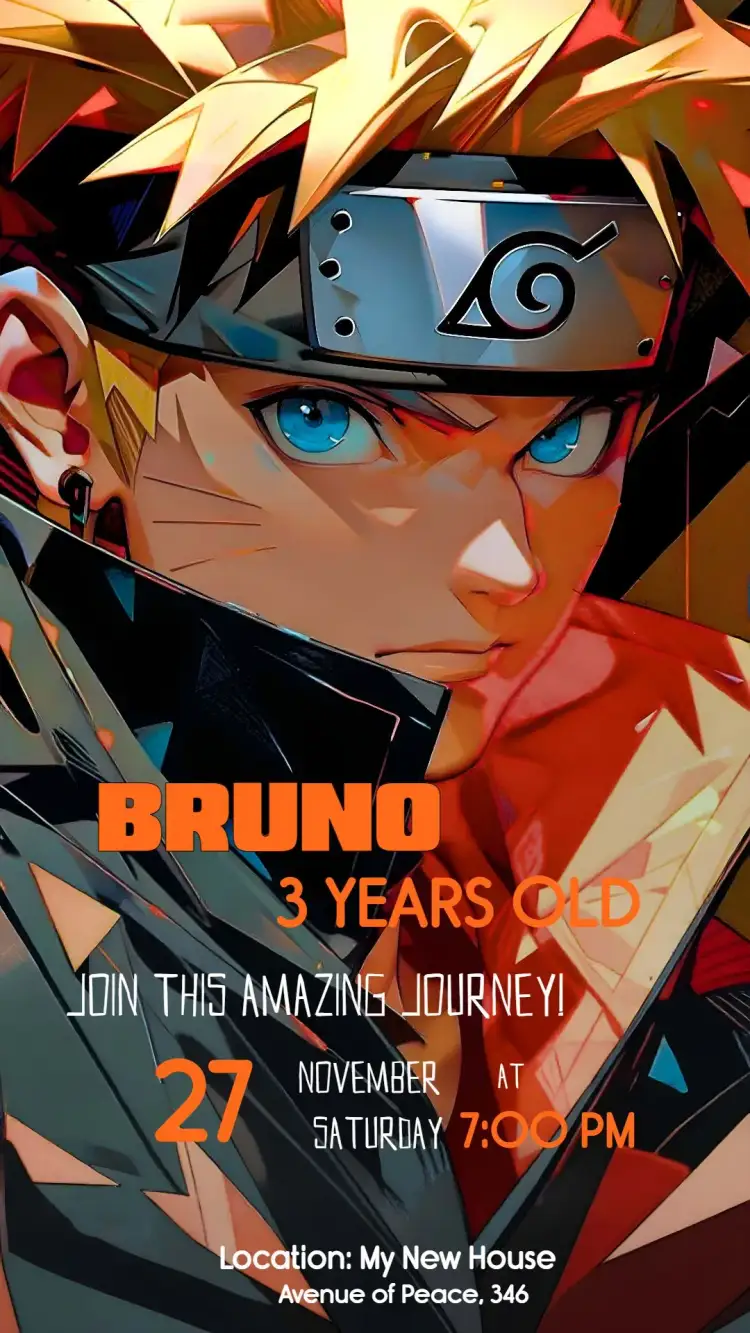Invitation Naruto Anime – Kids' Birthday Party theme anime, colorful, adventure, modern, fun, youthful