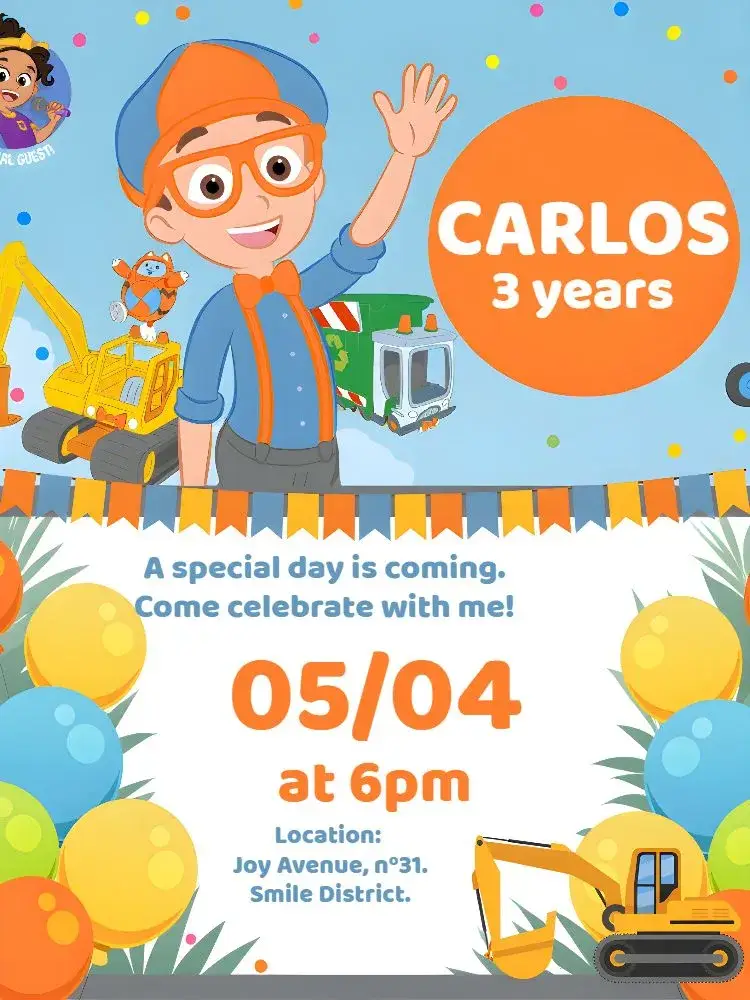 Blue Blippi invitation