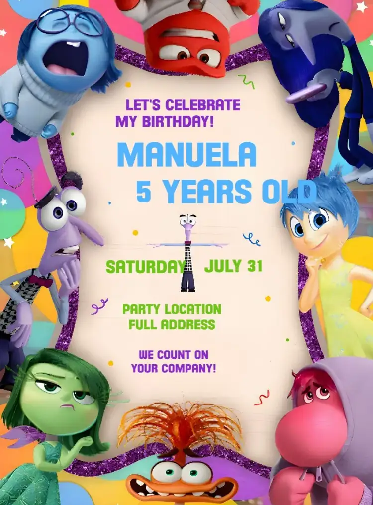 Invitation Fun Mind 2 Emotions – Commemorative Dates theme colorful, fun, themed, animated illustrations, modern style