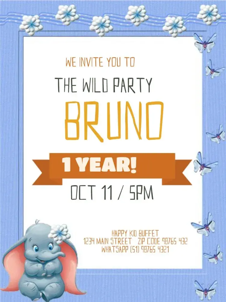 Invite Elephant 1 Year To Edit Beige editable and customizable