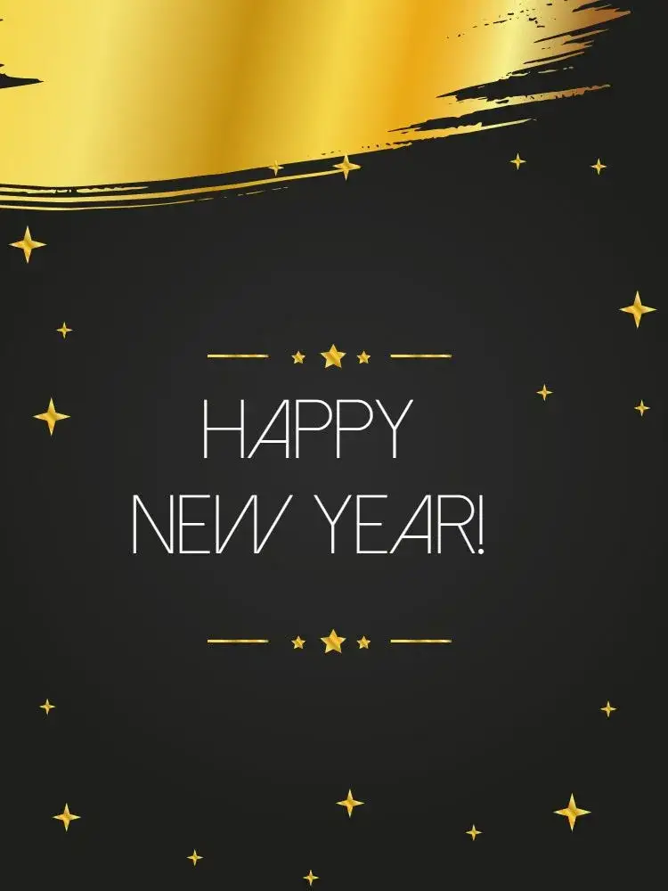 Invitation Custom Happy New Year Card – Card theme golden, modern, elegant, star-studded, festive