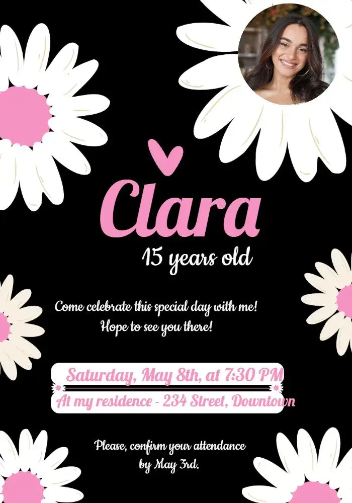 Invite Daisies With Photo Roses editable and customizable