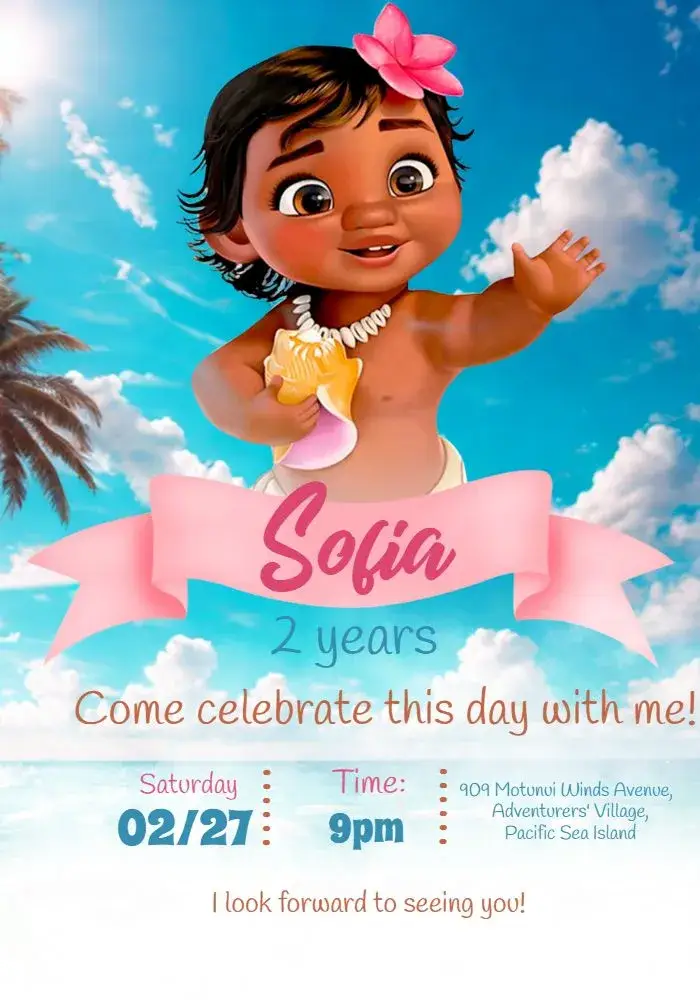 Moana Baby Girl invitation