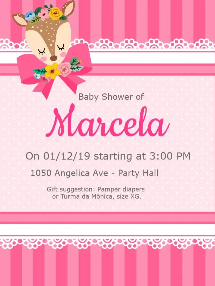 Invitation Delicate Baby Shower – Diaper Shower theme delicate, floral, pink, stripes, polka dots, feminine