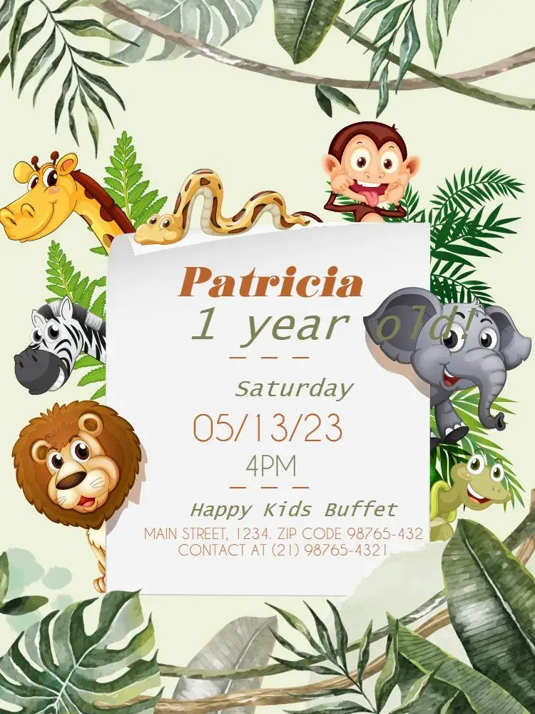 Invite Safari 1 Year Green Elephant editable and customizable