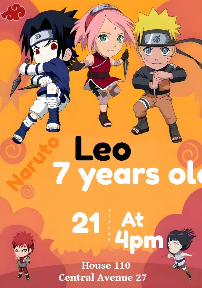 Invitation Naruto – Kids' Birthday Party theme anime, colorful, adventure, ninja, modern, fun
