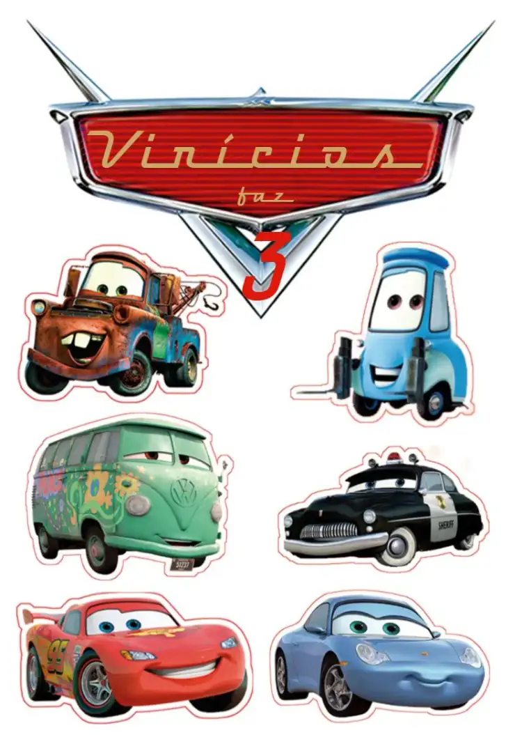Invitation Blue Cars Cake Topper – Cake topper theme cars, Disney, colorful, childish, fun, modern