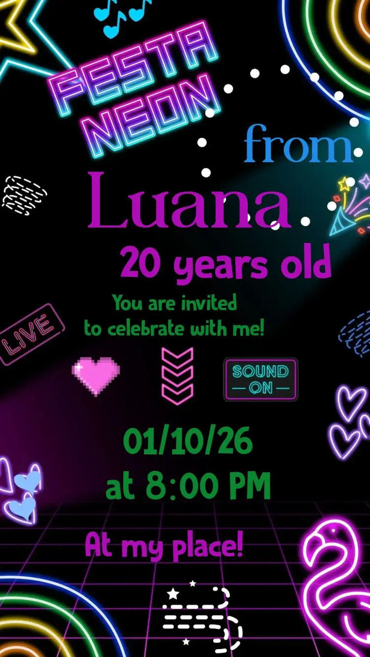 Invite Neon Party editable and customizable