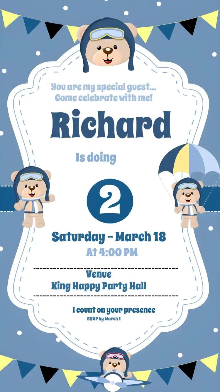Aviator Teddy Bear invitation
