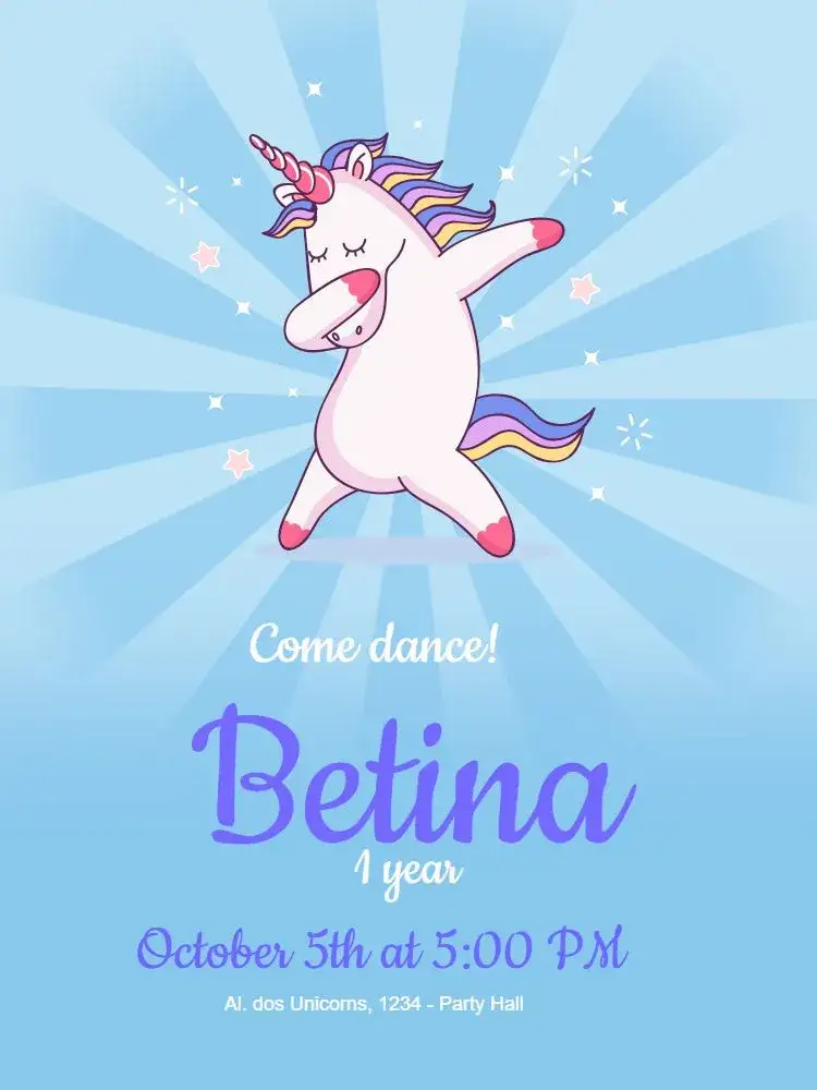 Invitation WhatsApp – Kids' Birthday Party theme blue, unicorn, fun, childish, modern, playful