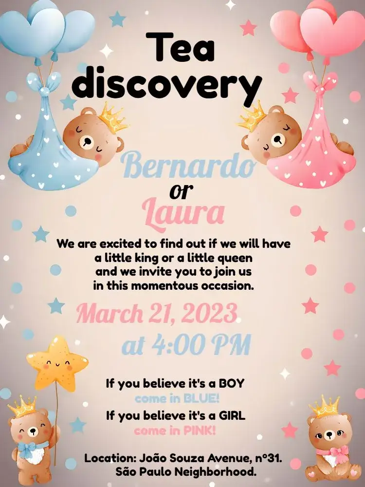 Balloon Bears Gender Reveal White invitation