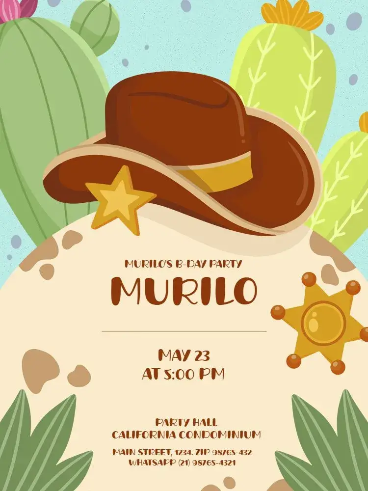 Kids Cowboy Hat Cactus invitation