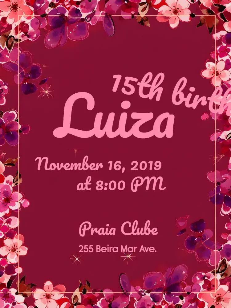 De 15 Anos Florido - Navy Blue And Floral Pink invitation