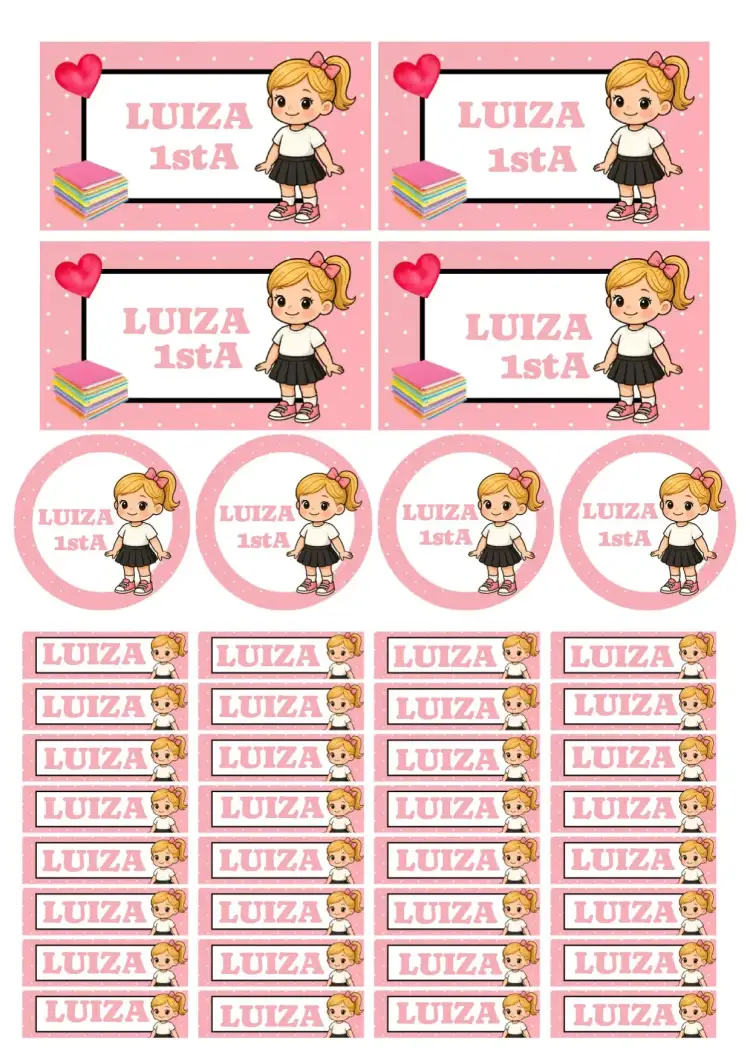 Invitation School label girl student mascot – Most searched for theme colorful, fun, childish, modern, playful, stylized