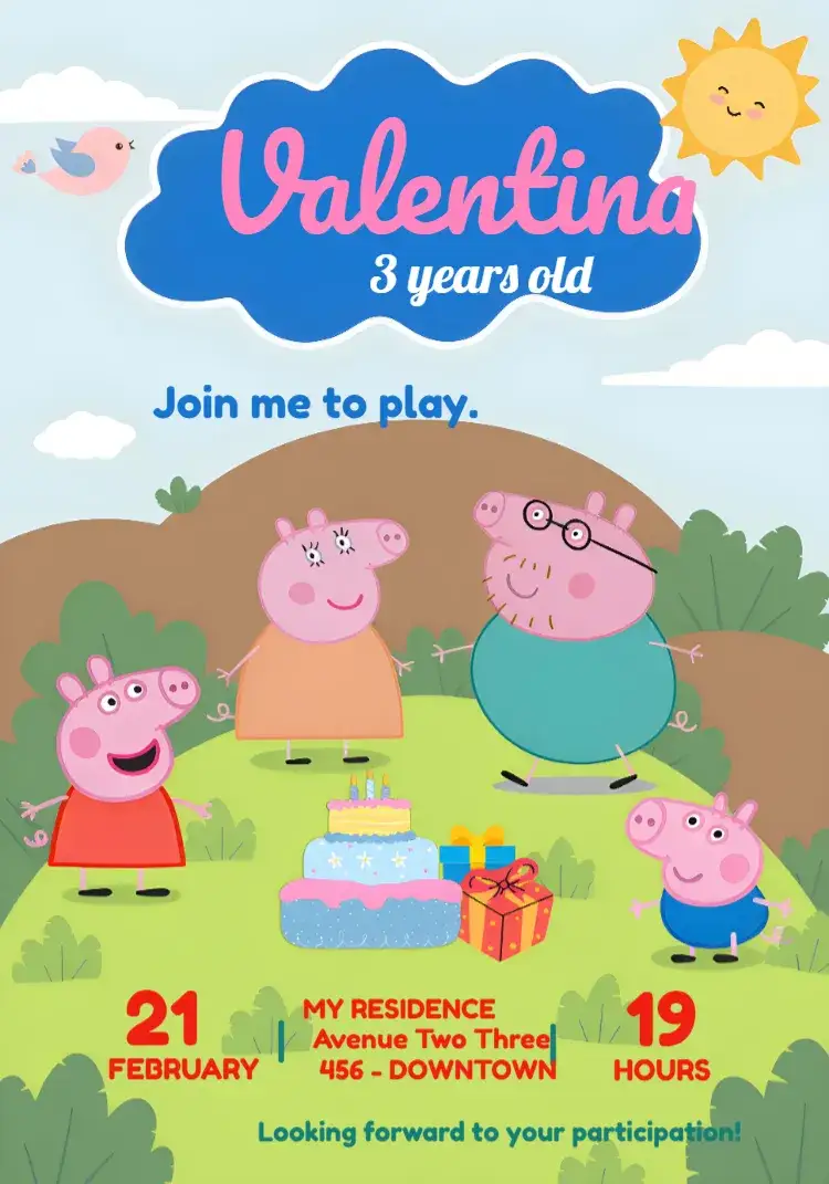 Invitation Peppa Pig Kids – Most searched for theme colorful, fun, childish, themed, animated illustrations