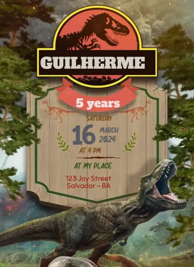 Invitation Jurassic Park T-Rex Kingdom – Birthday theme vibrant, jurassic, adventure, colorful, fun, animals