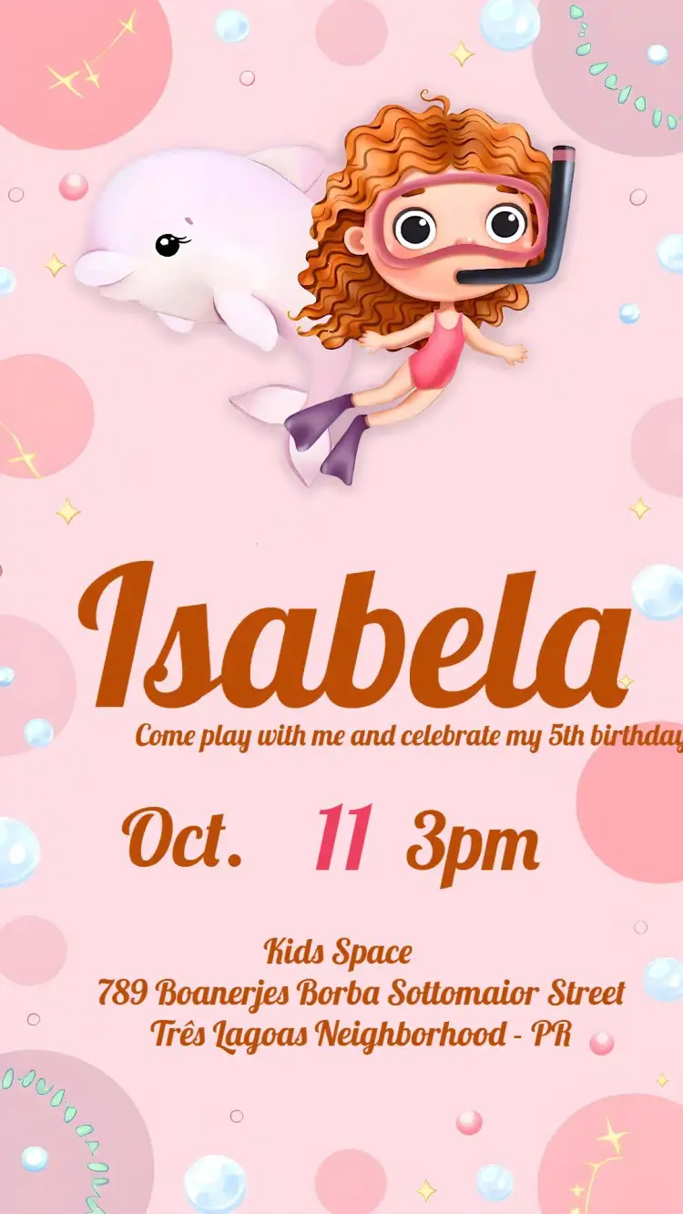 Invitation Under the Sea Fish – Kids' Birthday Party theme under the sea, colorful, marine, pink, fun, themed
