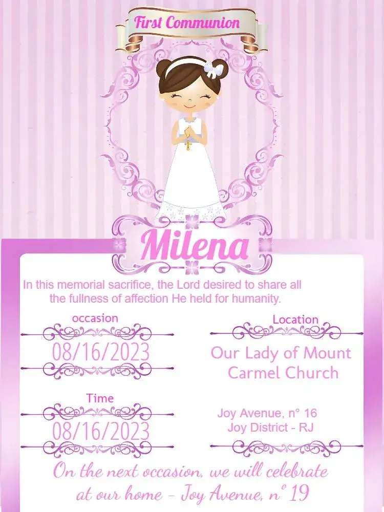 Invitation First Holy Communion Gold – First Communion theme golden, pink, white, elegant, modern, religious